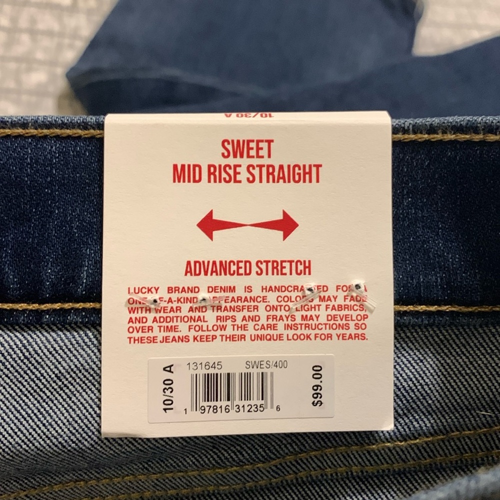 Lucky brand size 10/30 A sweet mid-rise straight advanced stretch blue jeans NWT - Picture 7 of 8